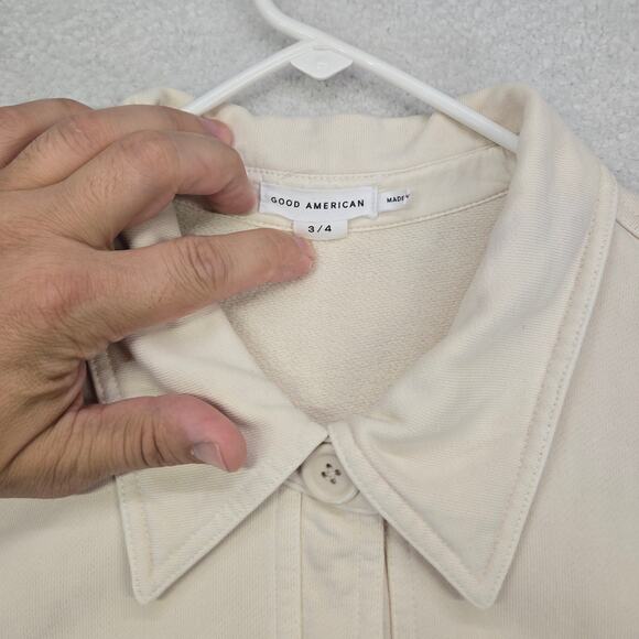 Good American Fleece Shacket Womens L/XL 3/4 Bone Casual Button Down Long Sleeve - Picture 4 of 14